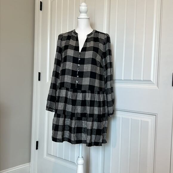 NWT LOFT‎ Black White Petite Plaid Puff Sleeve Swing Dress Size 4 NEW Preppy - Picture 5 of 16